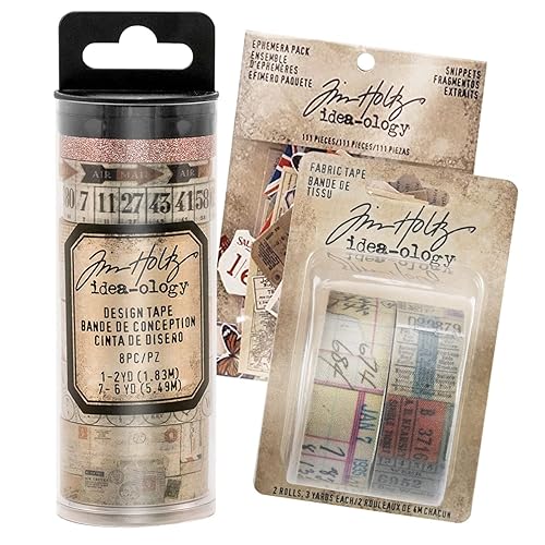 Tim Holtz Idea-Ology - Cinta de diseño postal - Juego de cinta Washi - Paquete de calcomanías de papel vintage Ephemera - Cuaderno de recortes,