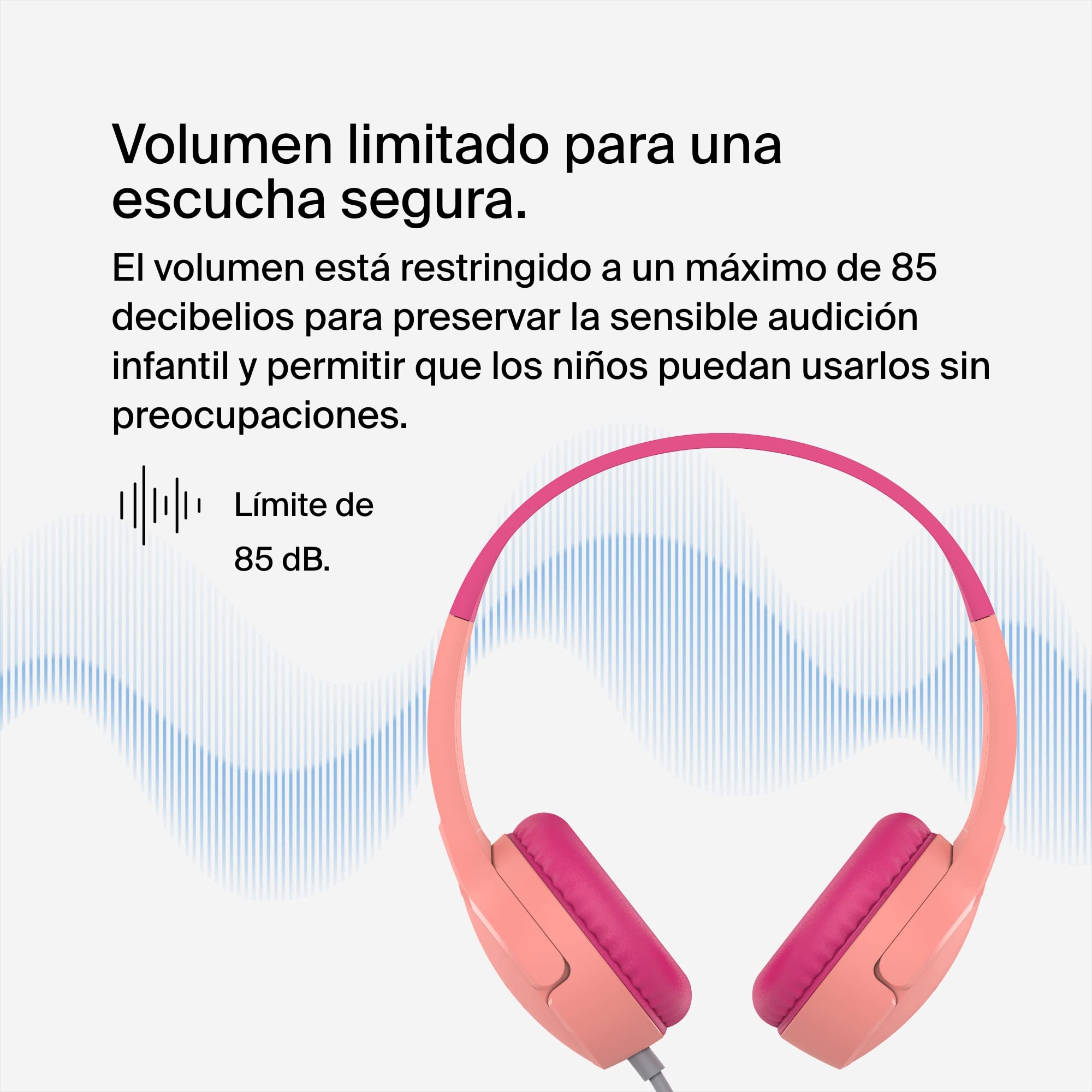 Belkin Auriculares supraaurales SoundForm Mini para niños, Cascos externos con micrófono, enseñanza Virtual, Colegio, Viajar, Jugar, para Dispositivos compatibles con Puerto de 3,5 mm, Rosa