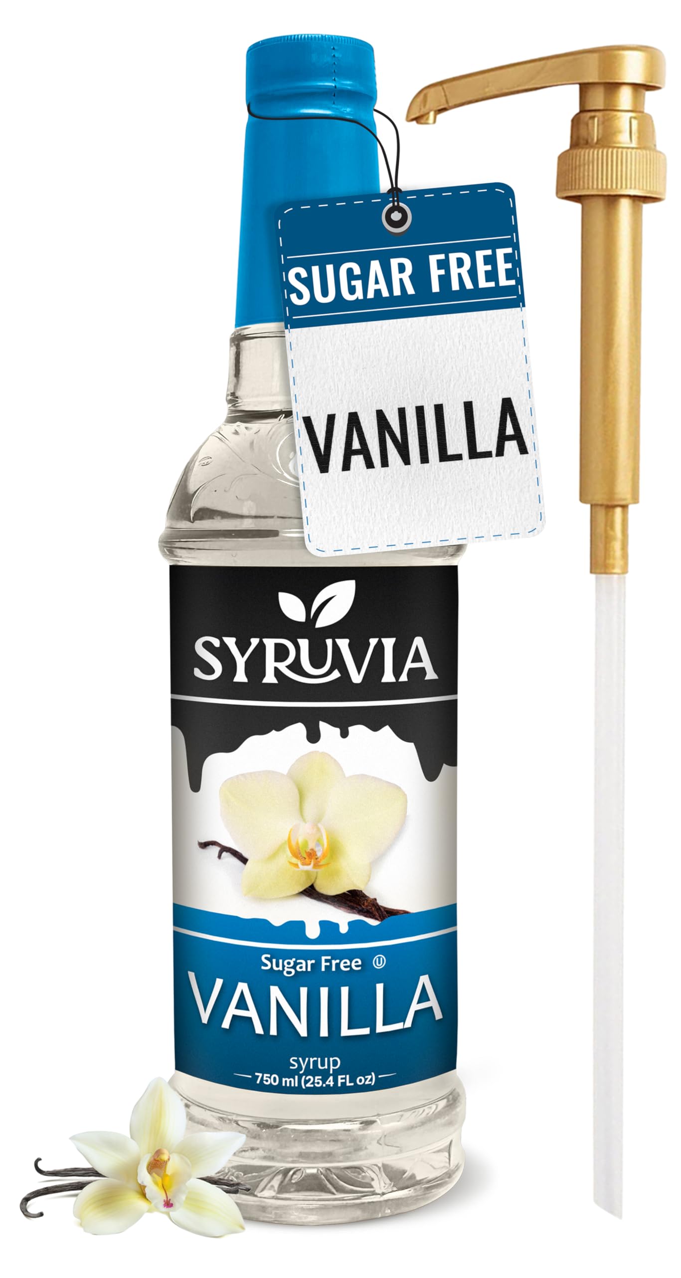 SYRUVIASugar Free Coffee Syrup, Vanilla Flavored Syrup for Drinks, Lattes, and Desserts – 25.4 fl oz, With Pump