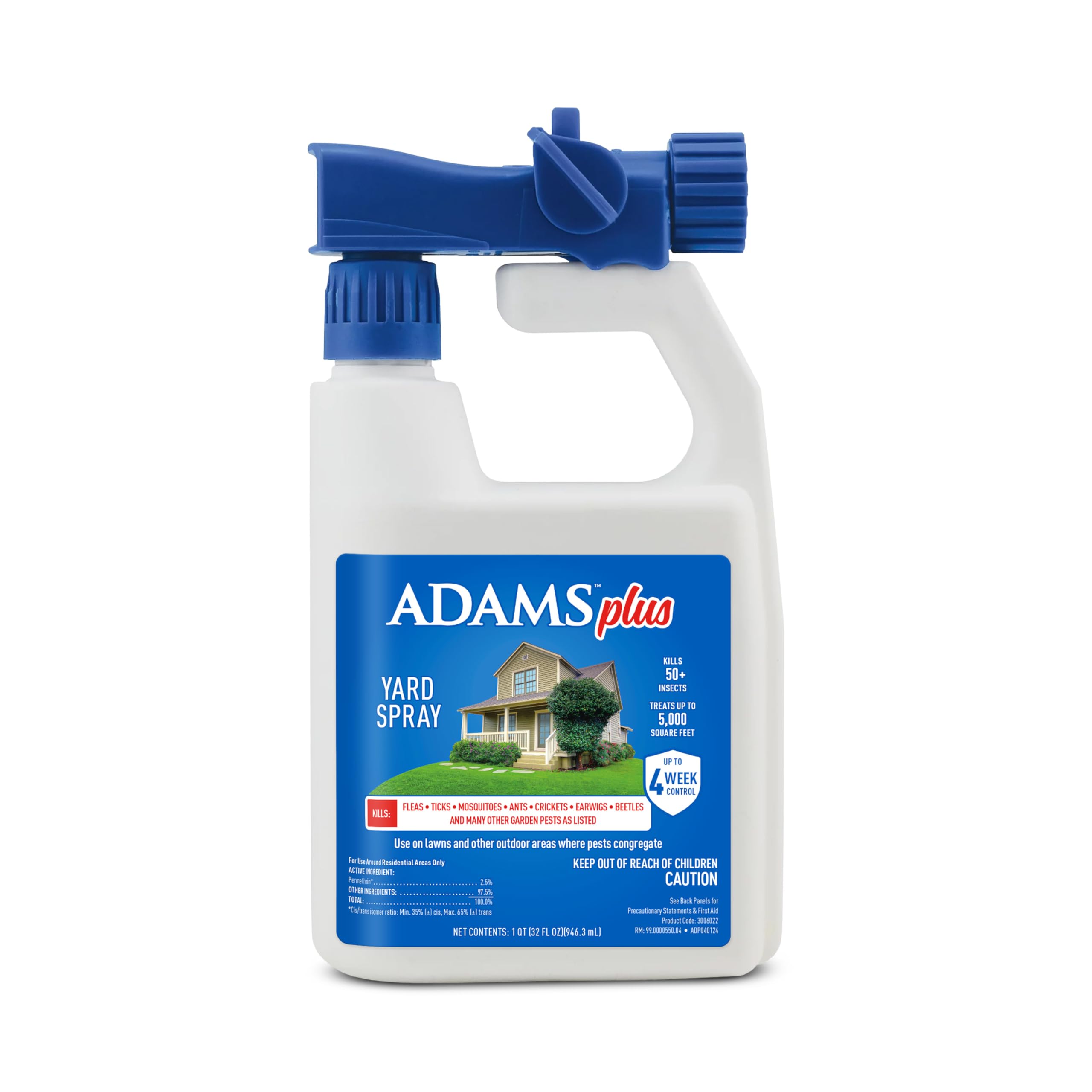ADAMS Plus Yard Spray, Kills Fleas, Ticks, Mosquitoes, Ants and Many Other Listed Nuisance Pests in Outdoor Areas, Treats Up to 5,000 Square Feet, Easy To Use Hose-End Spray, 32 Fluid Ounces