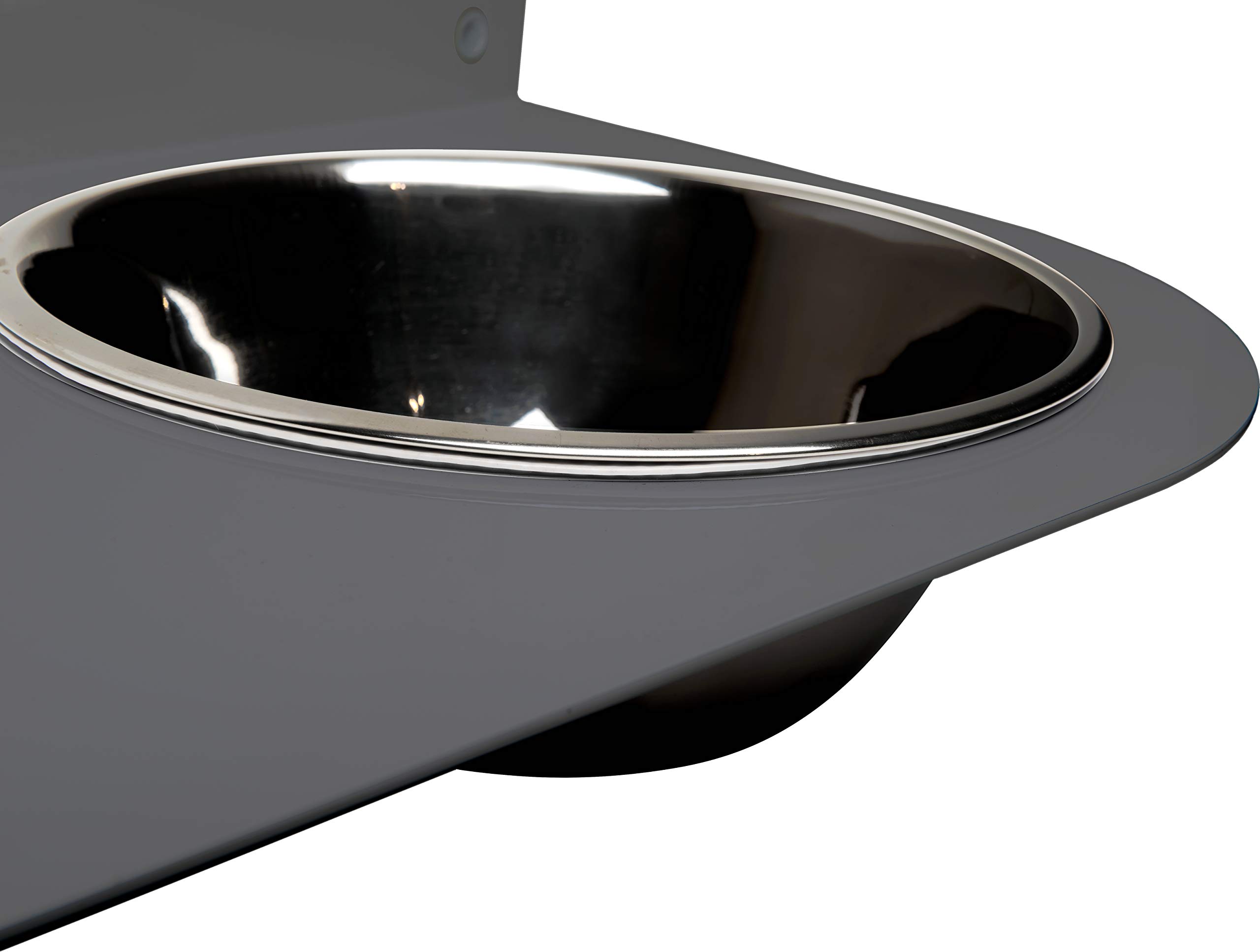 Comedero de 400 x 187 x 227 mm, gris mate, comedero de pared, soporte de pared con dos cucharas, comedero para gatos, comedero de acero inoxidable, comedero de agua