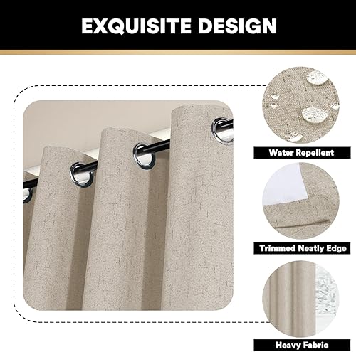 Miniatura 237 de PrinceDeco Cortinas opacas 100% para dormitorio, cortina de lino para puerta corrediza de cristal, cortinas opacas extra anchas con ojales Arena