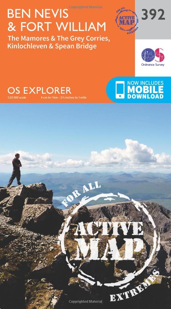 Ben Nevis & Fort William Map | Weatherproof | The Mamores & the Grey Corries, Kinlochleven & Spean Bridge | Ordnance Survey | OS Explorer Active Map 392 | Scotland | Walks | Hiking | Maps | Adventure