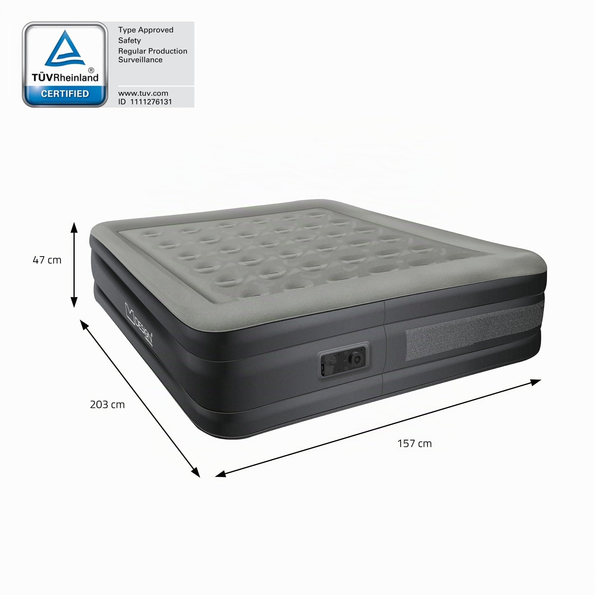 ML-Design Materasso Doppio Gonfiabile per 2 Persone 203x157x47 cm Letto ad Aria Autogonfiante con Pompa ad Aria Elettrica Inclusa Lettino da Campeggio Viaggio con Borsa di Trasporto Certificato TÜV