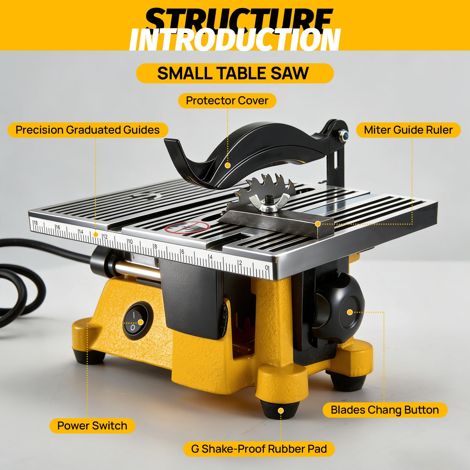 Mini Tischkreissäge Mit 3 Klingen, Tischkreissäge Klein, 90w Multifunktionale Tragbare Präzisions DIY Miniatur Tischkreissägen, 4500rpm Tischsäge Für Handwerksarbeiten(A)