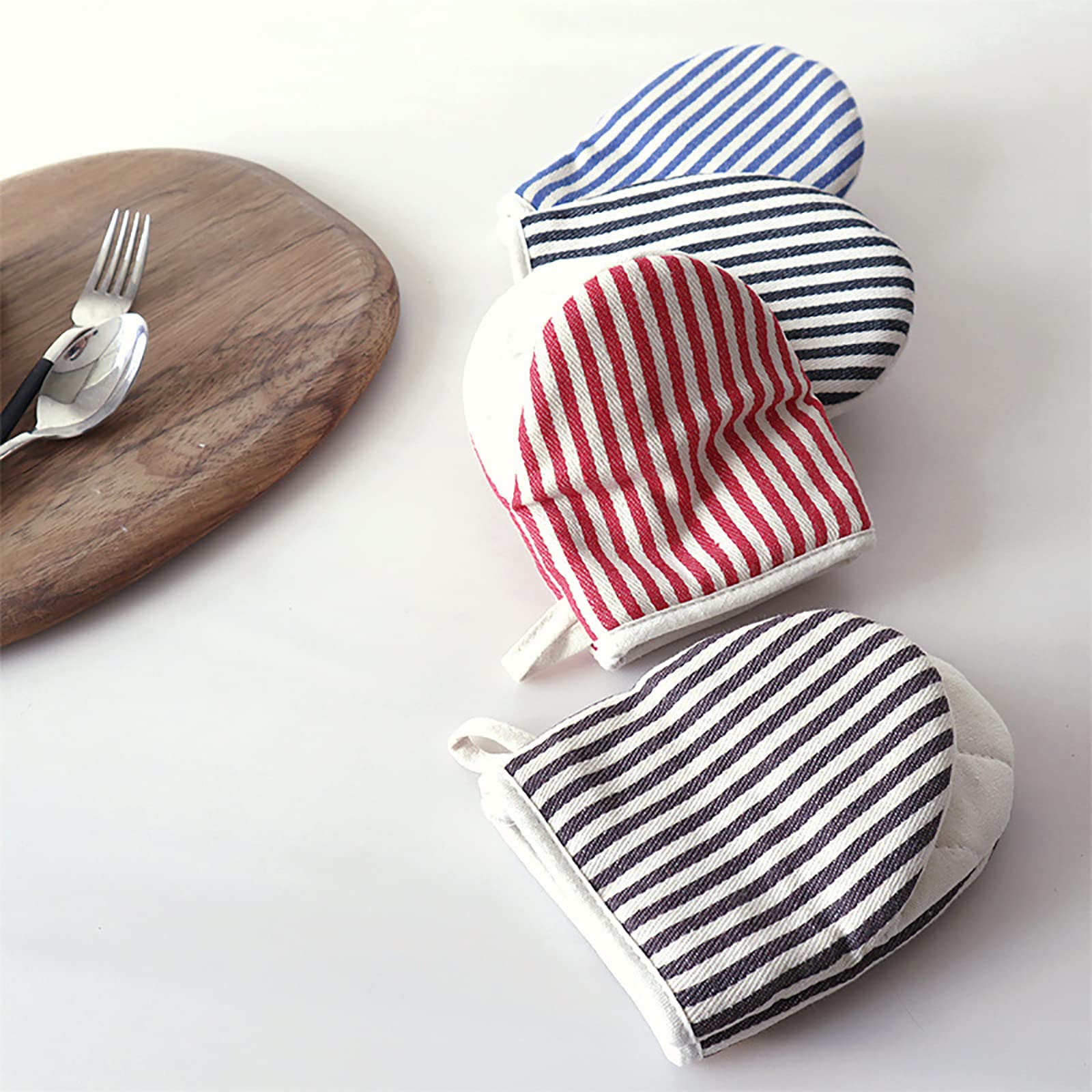 Mini guantes de horno para cocinar, manoplas para hornear, guantes de horno resistentes al calor con lazo para colgar, parrilla, barbacoa, cocina, cocina, hornear, azul, talla única