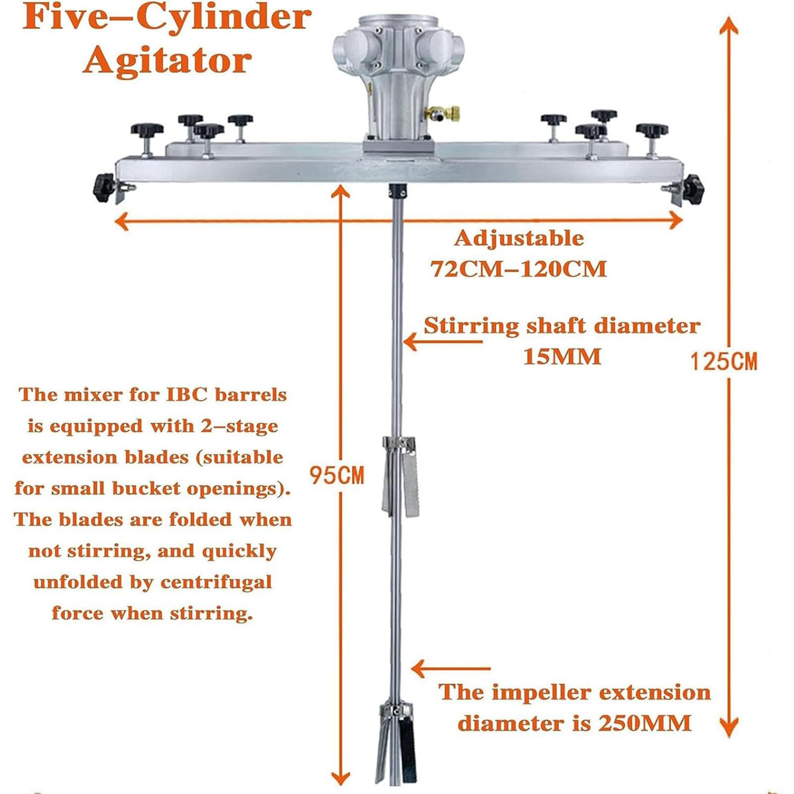 Miscelatore Vernice IBC,Macchina Miscelatrice Pneumatica del Serbatoio,con Gancio Supporto Regolabile 75-120 Cm,Elica Pieghevole,per L'agitatore del Dissolutore Dell'inchiostro