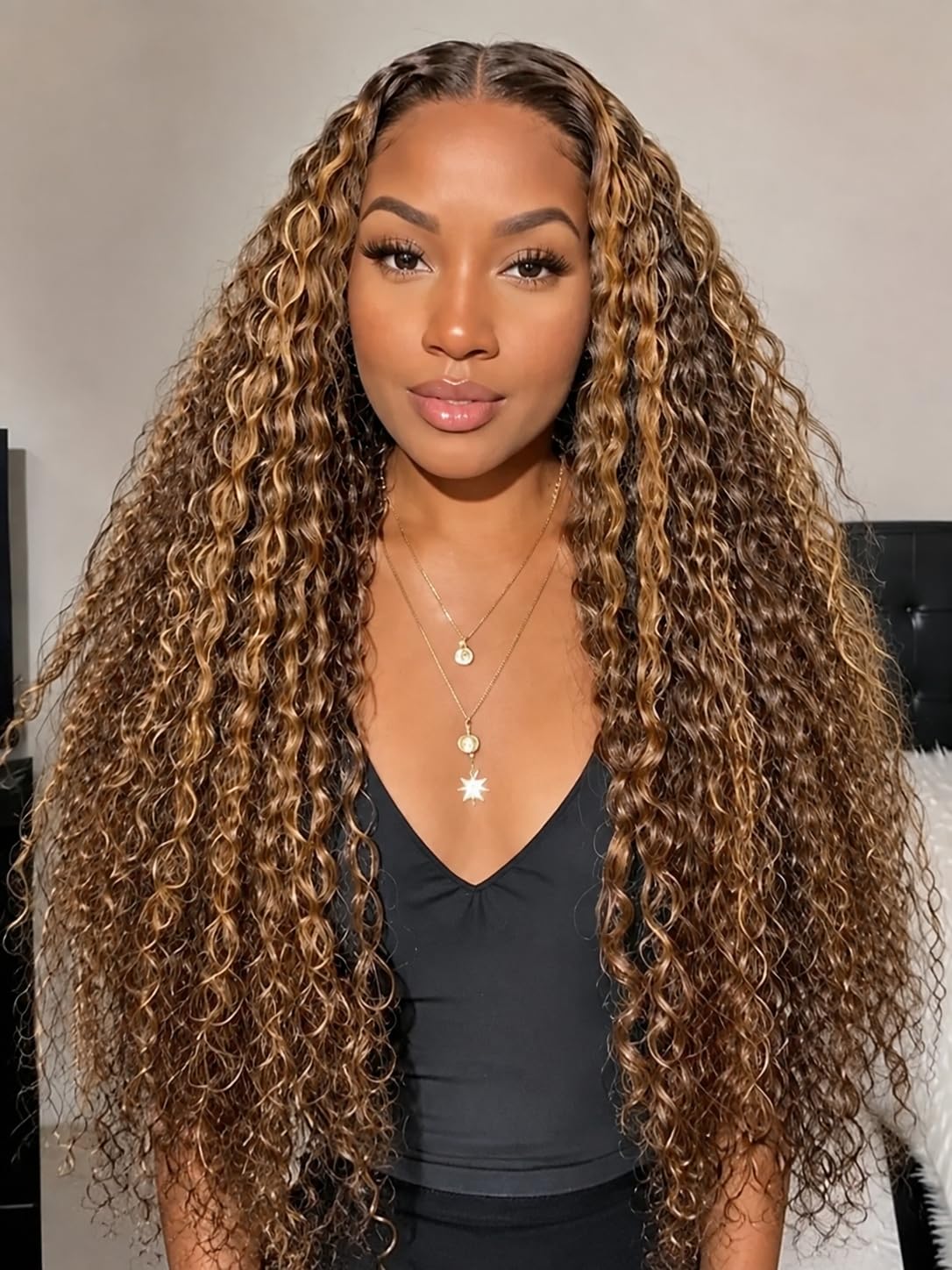 Ali Pearl Blonde Highlight Deep Wave Human Hair Wig 5x7 Lace 26 Inch #P4/27 deep 5x7 ready to go wig 26 Inch