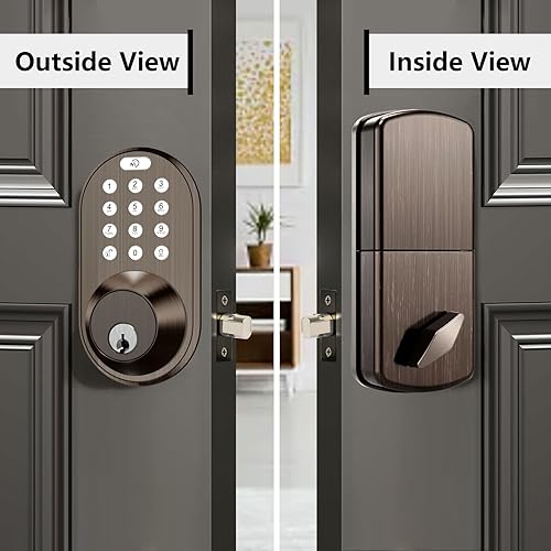 Miniatura 7 de Cerradura de puerta con teclado de entrada sin llave, cerrojo electrónico inteligente de código digital para puertas delanteras con llaves, bloqueo