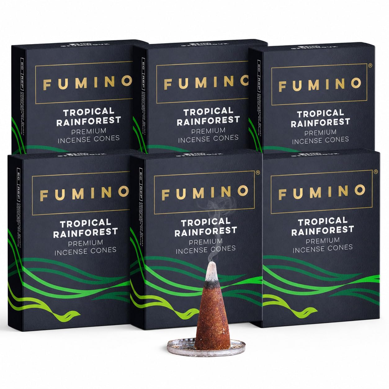Fumino Tropical Rainforest Incense Cones 90 Pack 6 Boxes - Handmade Natural Masala Incense Cones for Meditation & Home Fragrance, Low-Smoke Fresh Green & Citrus Scent, Bureau Veritas Certified