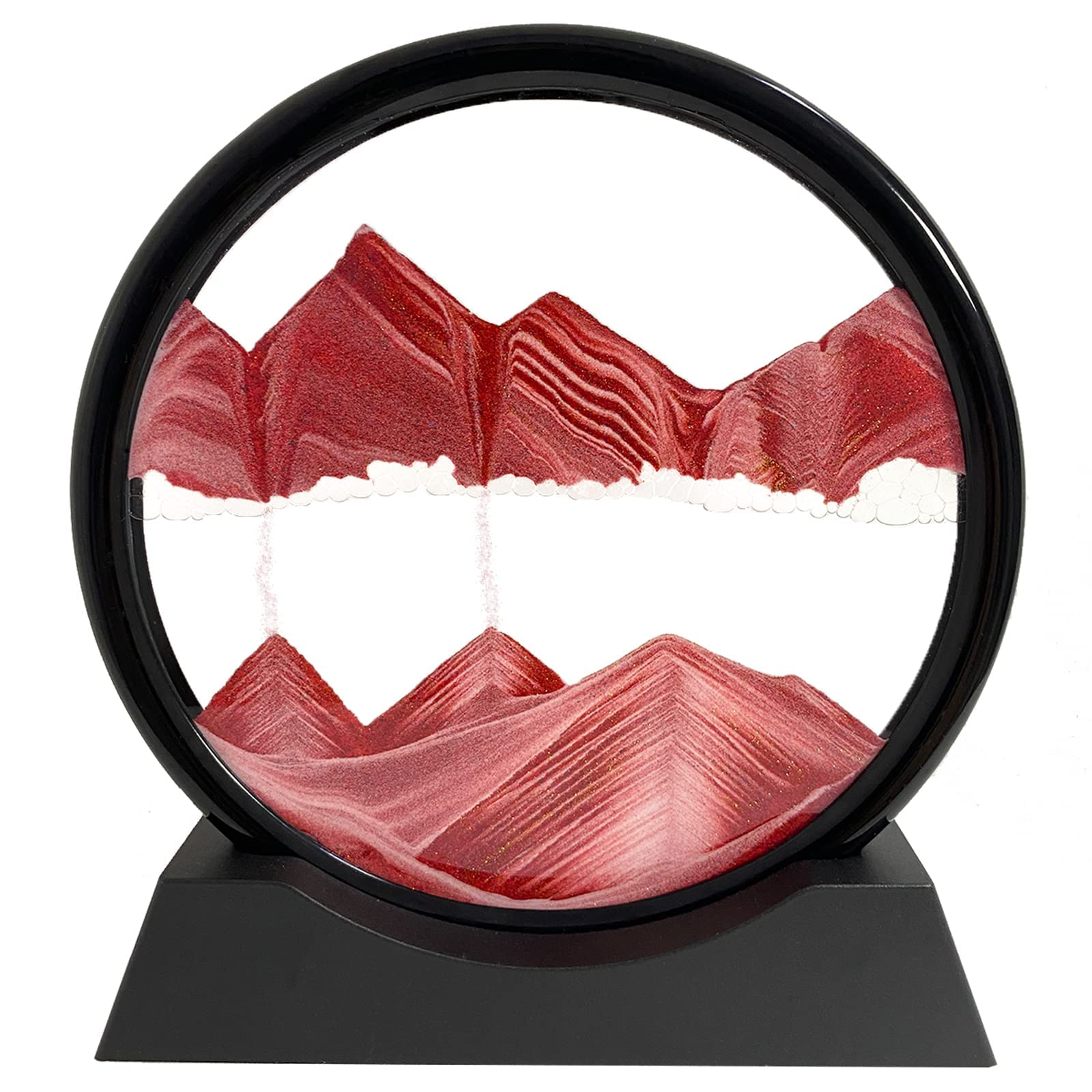 OScity Moving Sand Art Picture,Sand Painting Liquid Motion Decor,3D Deep Sea Landscape,Sensory Relaxing Table Decor Desk Decor Art Desk Flowing Sand Relaxing Office Work Art Desk (12 inch, Red)