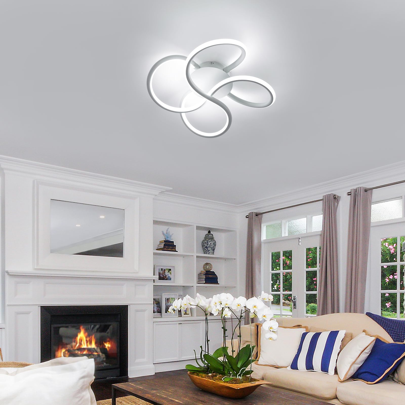 Comely Plafoniera LED Soffitto, 40 W 4500 LM Moderna Lampada da Soffitto Design Fiore, Lampada LED Soffitto Bianca per Camera da letto, Soggiorno, Cucina, Corridoio, Bianco Freddo 6500 K