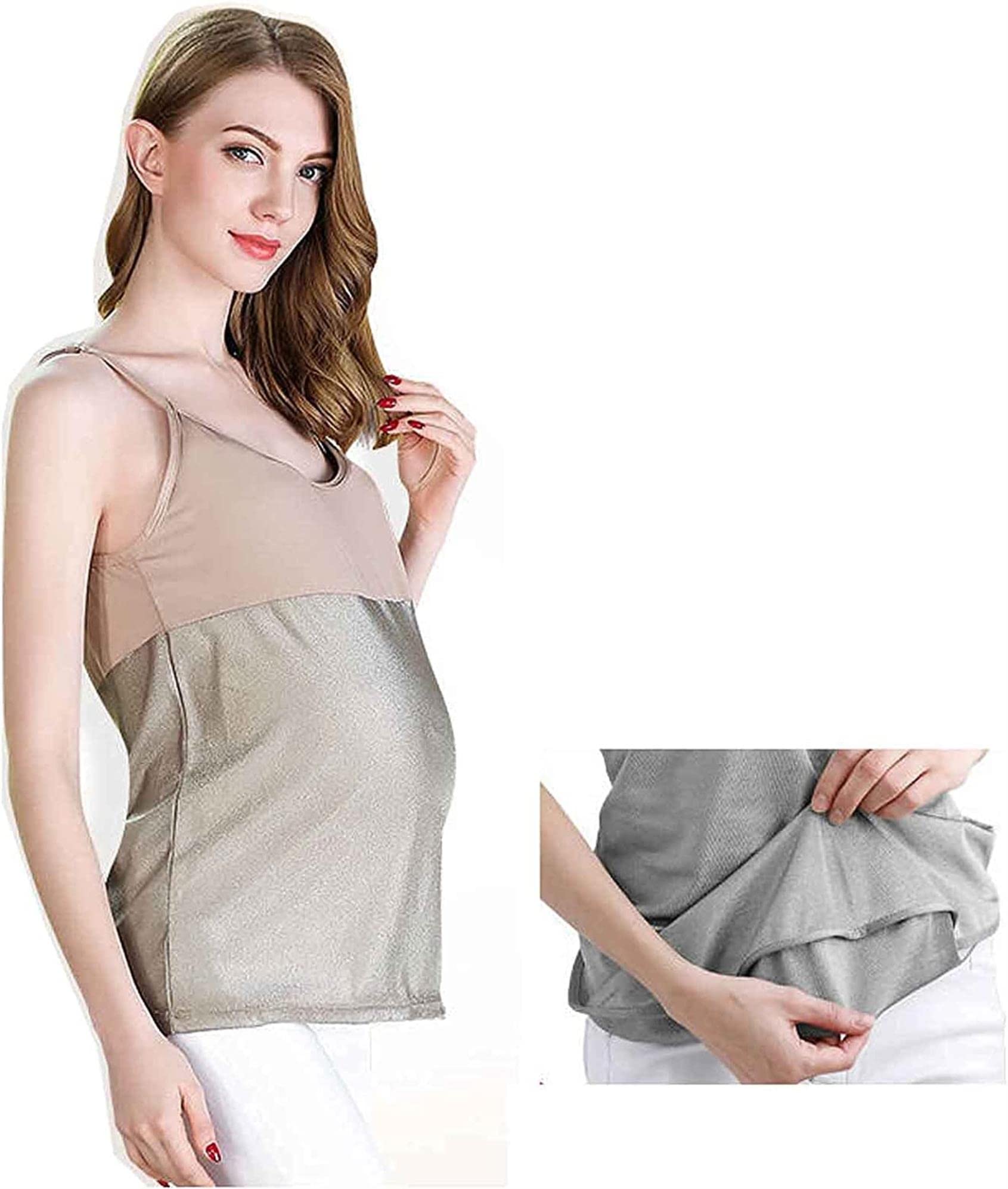 CNPRAZAnti-Radiation Maternity Tops 360°Shielding Radiation Pregnancy Clothes Apron Silver Fiber Radiation Protection Belly Band Vest Pregnant Women Tops,Light Gray,XXL