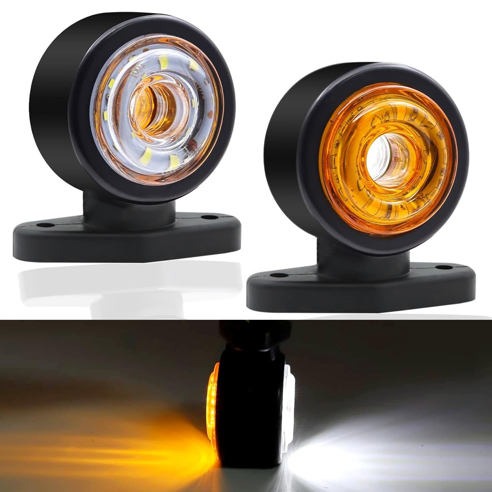 2x Luci di Posizione 12V Luci Laterali a LED Laterali Indicatore Ingombro Giallo&Bianca per Camion Rimorchio Furgoni.