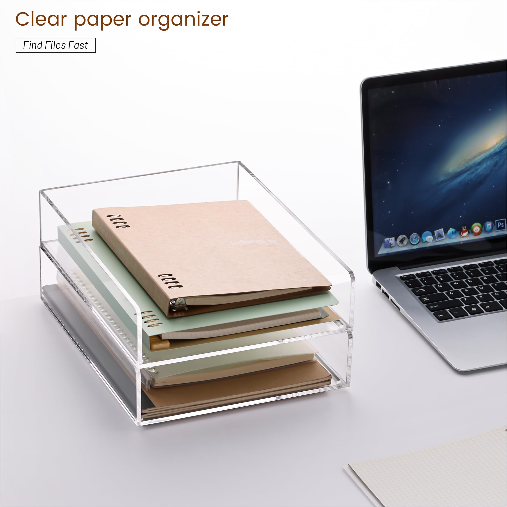 SANRUI Premium 2-stöckige Briefablage aus Acryl – 5 mm extra dick & stabil – stapelbarer A4-Papier-Organizer & Dokumentenhalter – kristallklarer Schreibtisch-Organizer für Zuhause & Büro (30,5 x 23,5