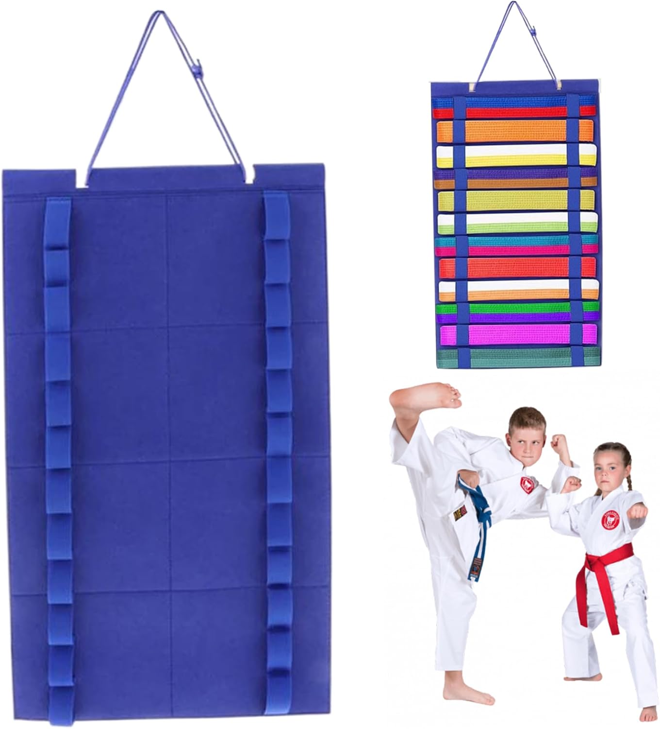 Taekwondo Belt Display Karate Belt Display Rack 25x14 12 Martial Arts/Taekwondo with Hanging Loop Felt Multi-Purpose Storage Holder for Vinyl Roll, Blue