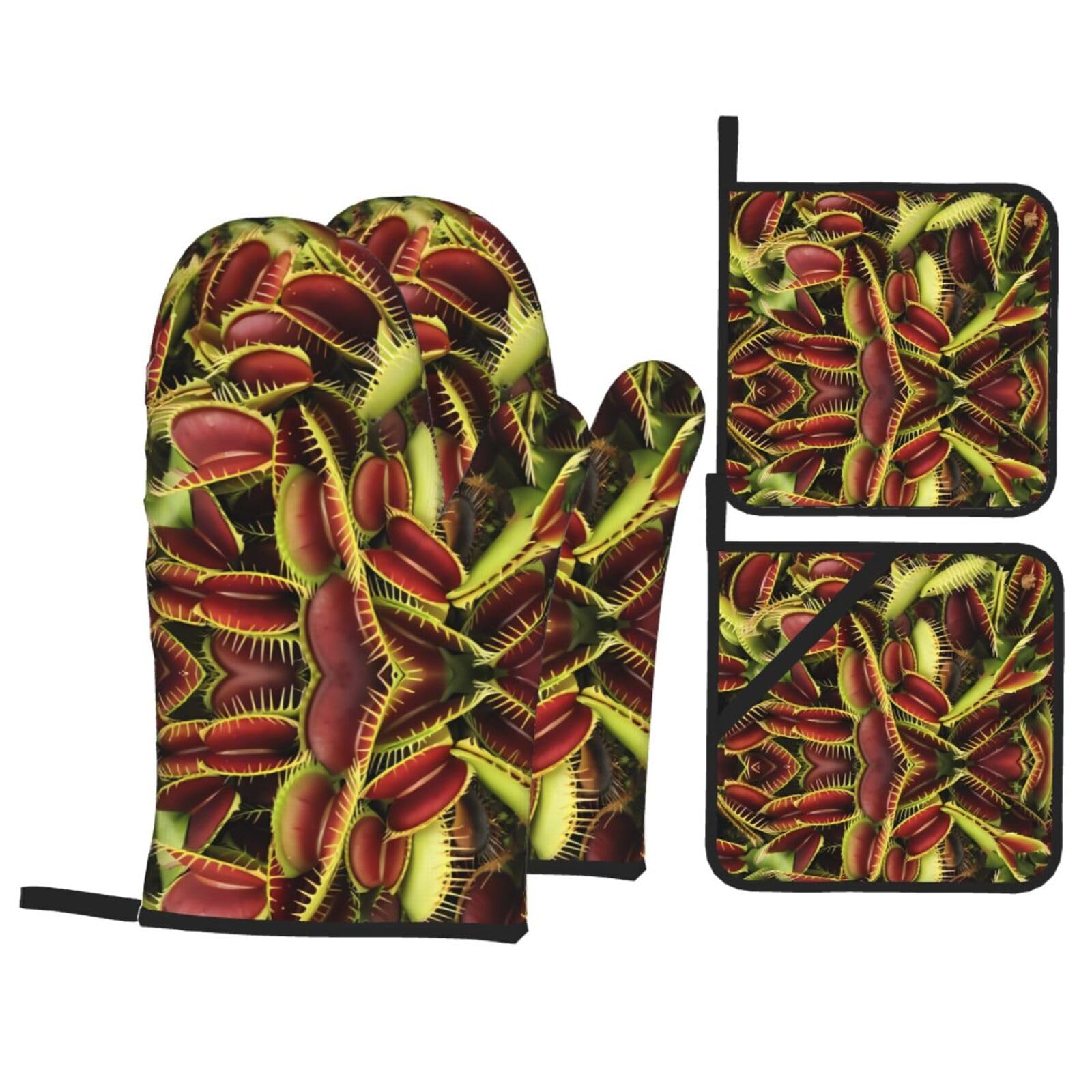 WHJSSF Plant Prints 4-Piece Waterproof Oven Throws & Heat Resistant Pot Covers – Durable Kitchen Layers for Grilling & Baking