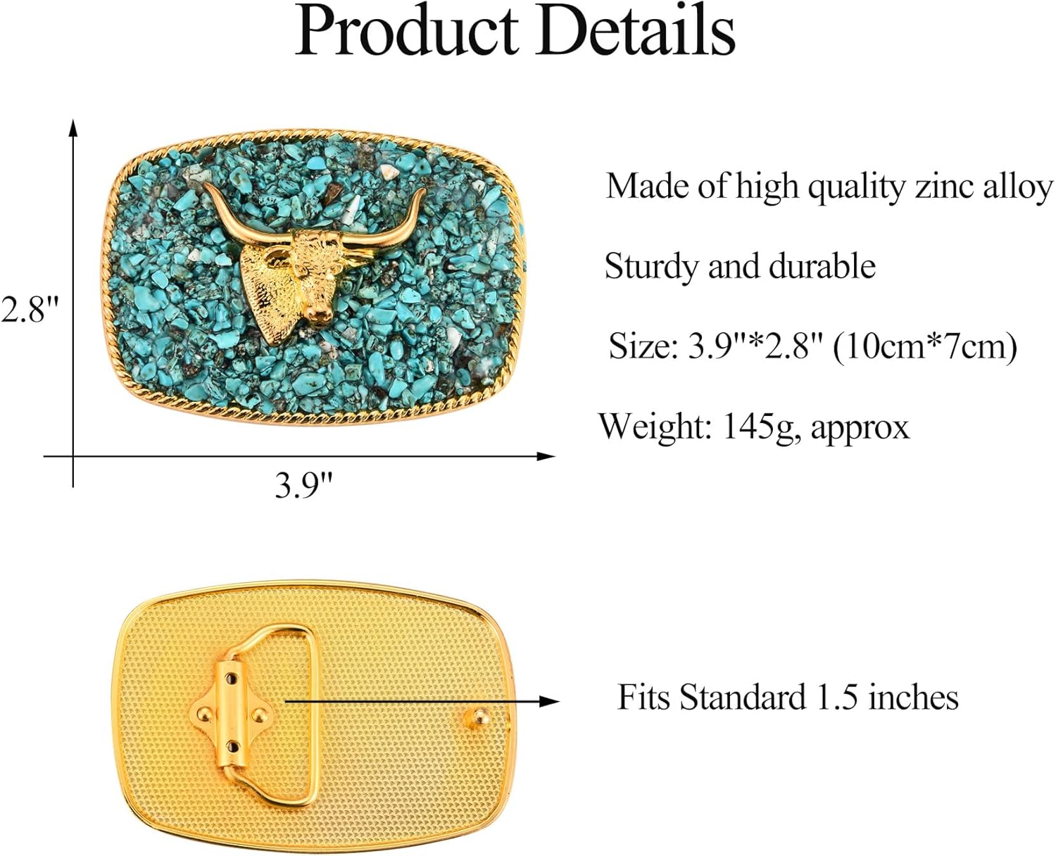 Western Belt Buckle for Men, Antique Golden Horse Belt Buckle with Turquoise Surface Women Halloween Christmas - Image 2