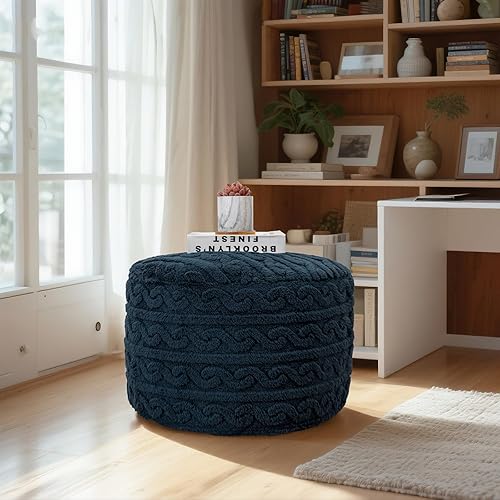 Miniatura 90 de Asuprui Puf otomano de relleno, puf de suelo, reposapiés redondo de 20 x 12 pulgadas, puf de piso, silla plegable de almacenamiento para sala de Puf