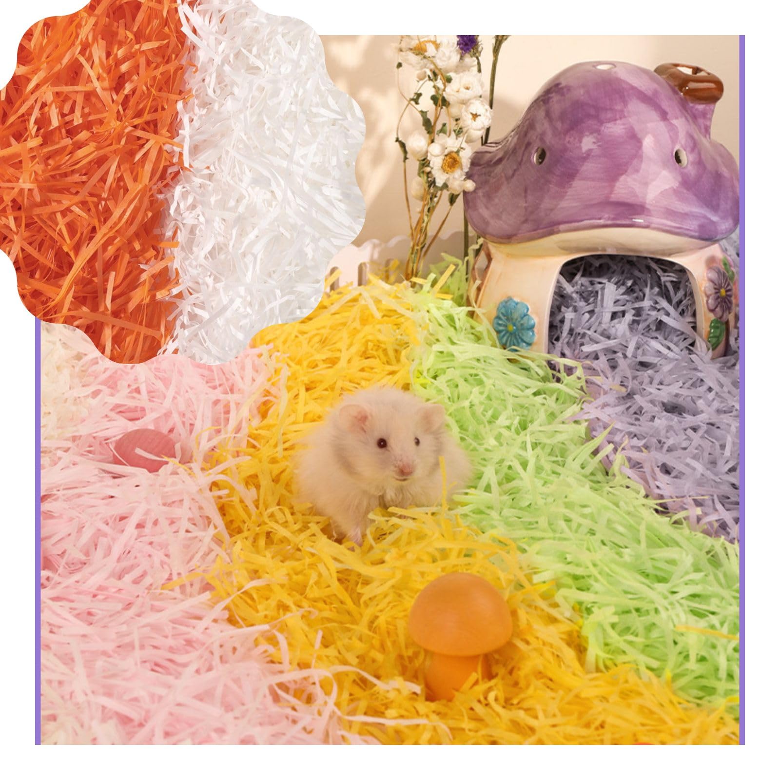 MANON ROSA Small Animal Bedding Colorful Hamster Nesting Paper Material  Cozy Safe for Bird Guinea Pig Chinchilla Mice Gerbils Rat Pets (Orange  White)