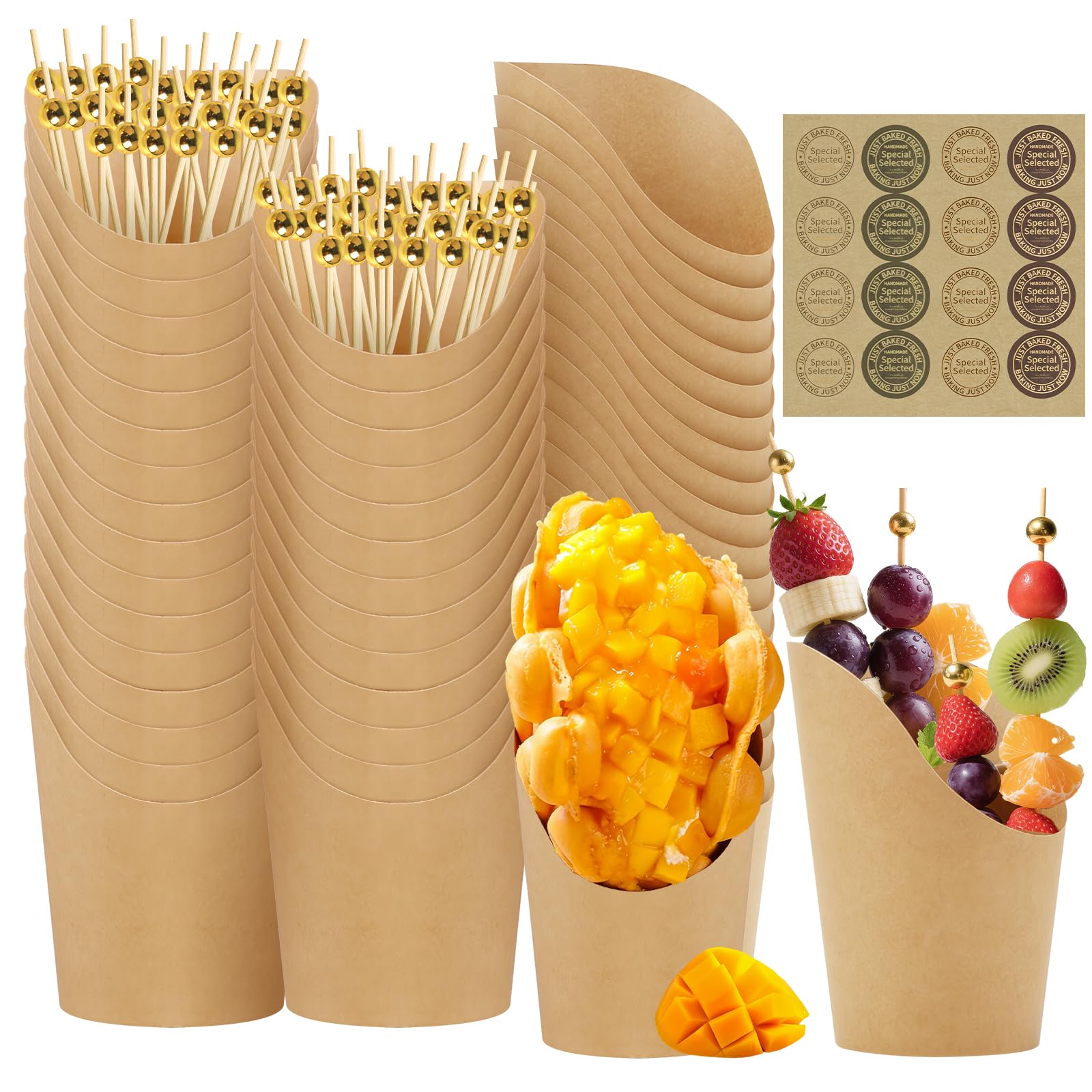 Mssushi 60 Pcs Charcuterie Cups with 150 Cocktail Picks,12 OZ Paper Cups French Fries Holder,for Take-Out Snacks Charcuterie Waffle Popcorn Dessert Party Accessories