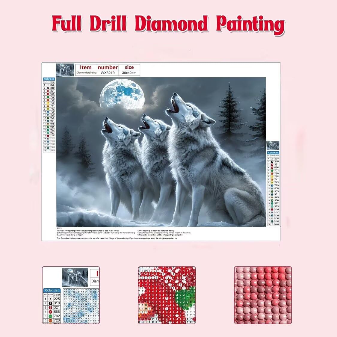 DIY Malarstwo diamentowe 5D, sztuka diamentowa, księżyc, wilk, zestawy dla dorosłych, sztuka ze strasu, haft, artykuły rzemieślnicze, dla dzieci i dorosłych, idealna dekoracja ścienna do domu,