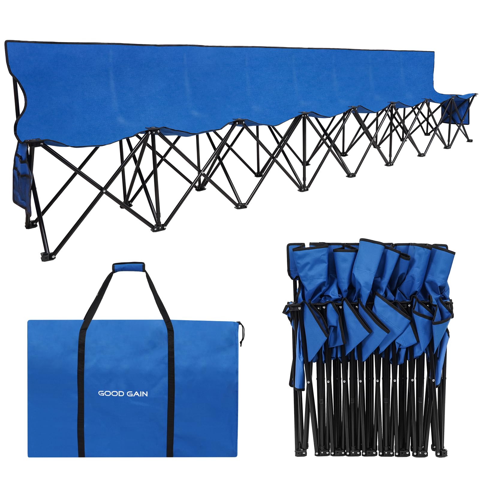 G GOOD GAIN Portable Soccer Bench - Team Bench Soccer 8 Seats with Bag, Sideline Folding Bench, Folded Chair Seating 8 for Football Camp Outdoor Sport