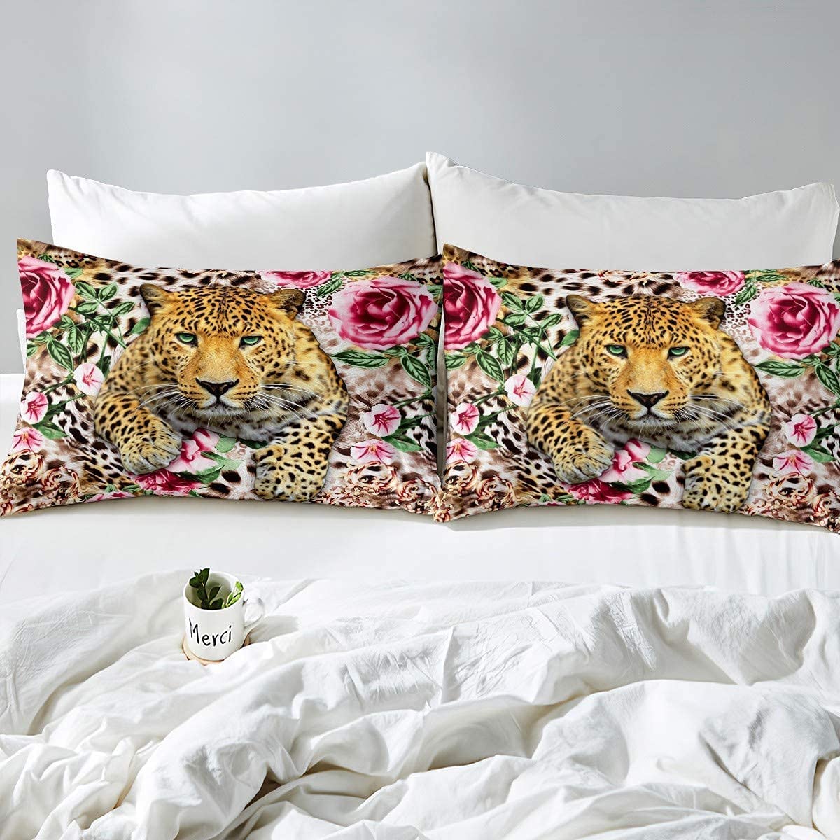 Loussiesd Set di biancheria da letto con stampa animalier 3D con motivo leopardato, set di biancheria da letto con stampa animale, in microfibra copripiumino personalizzato morbido 230x220cm 3 pezzi