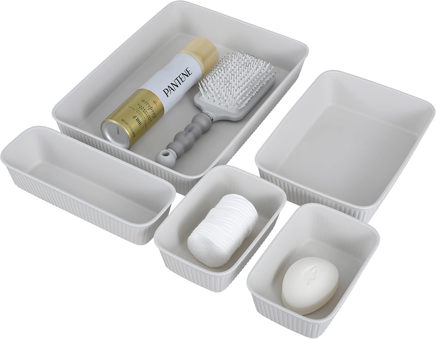 Superio Ribbed Collection - Decorative Plastic Basket Desk Drawer Organizer Tray, Blue (Set of 5) Open Home Storage Bins Organizer Baskets, for Organizing Closet Storage Bins for Shelves Drawer Shelf