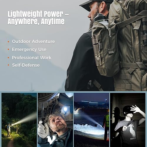 Miniatura 6 de Brinyte PT28 - Linterna táctica LED profesional de 1600 lúmenes, recargable IP68 impermeable pequeño bolsillo con batería, funda, anillo de agarre,