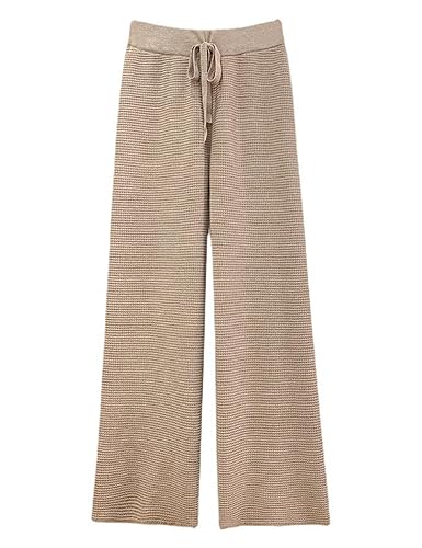 Womens Waffle Knit Lounge Wide Leg Pants High Elastic Waist