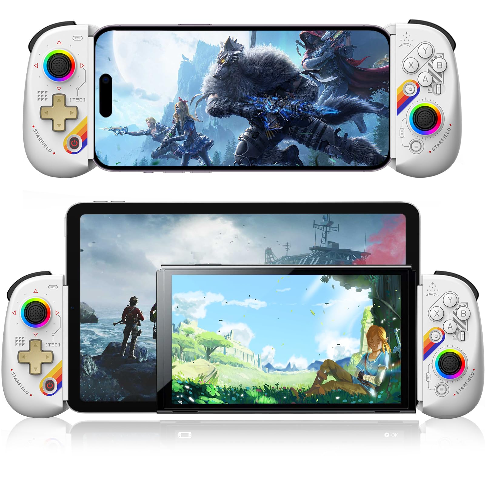 arVin Wireless Gamepad Controller for iPad/Tablet/iPhone/Android/Switch [Within 5-10"]with RGB Hall Effect Joystick/Hall Trigger/Turbo/Support Streaming on Xbox/PS4/PC Console/Cloud Gaming/CODM Mobile
