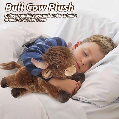 Miniatura 2 de Highland Cow - Animales de peluche para microondas, adorable peluche esponjoso de vaca de las tierras altas para mayor comodidad, juguete de aroma a