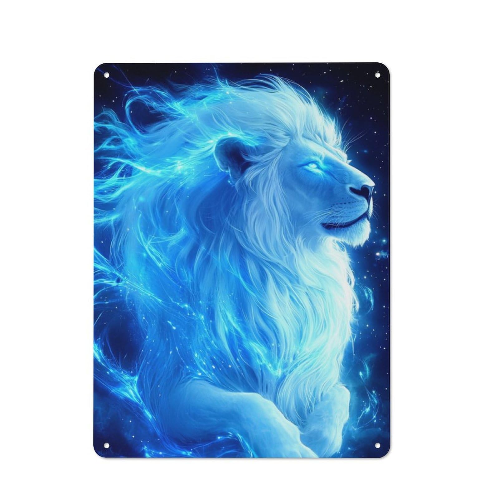 Industrial Blue Flame Lion Decorative Metal Plaque 40x30cm, Studio Wall Art for Flat, Bar, Studio Or Gallery Wall