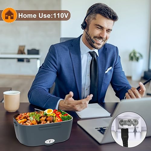 Miniatura 3 de Lonchera Eléctrica, Lonchera Térmica para Hombres con 2 Recipientes de Acero Inoxidable, 1.5L Portátil 80W Calentador de Alimentos Lonchera para
