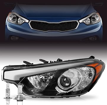 TUSDAR Halogen Headlight Assembly Compatible with 2014 2015 2016 Kia Forte, Forte Koup, Forte5 Halogen Headlamp Left Driver Side Headlights w/Bulbs