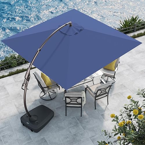 Miniatura 11 de Grand patio Sombrilla Cantilever de 11 pies con Base para Exteriores, Sombrilla Grande Redonda de Aluminio Descentrada para Patio, Jardín, Patio