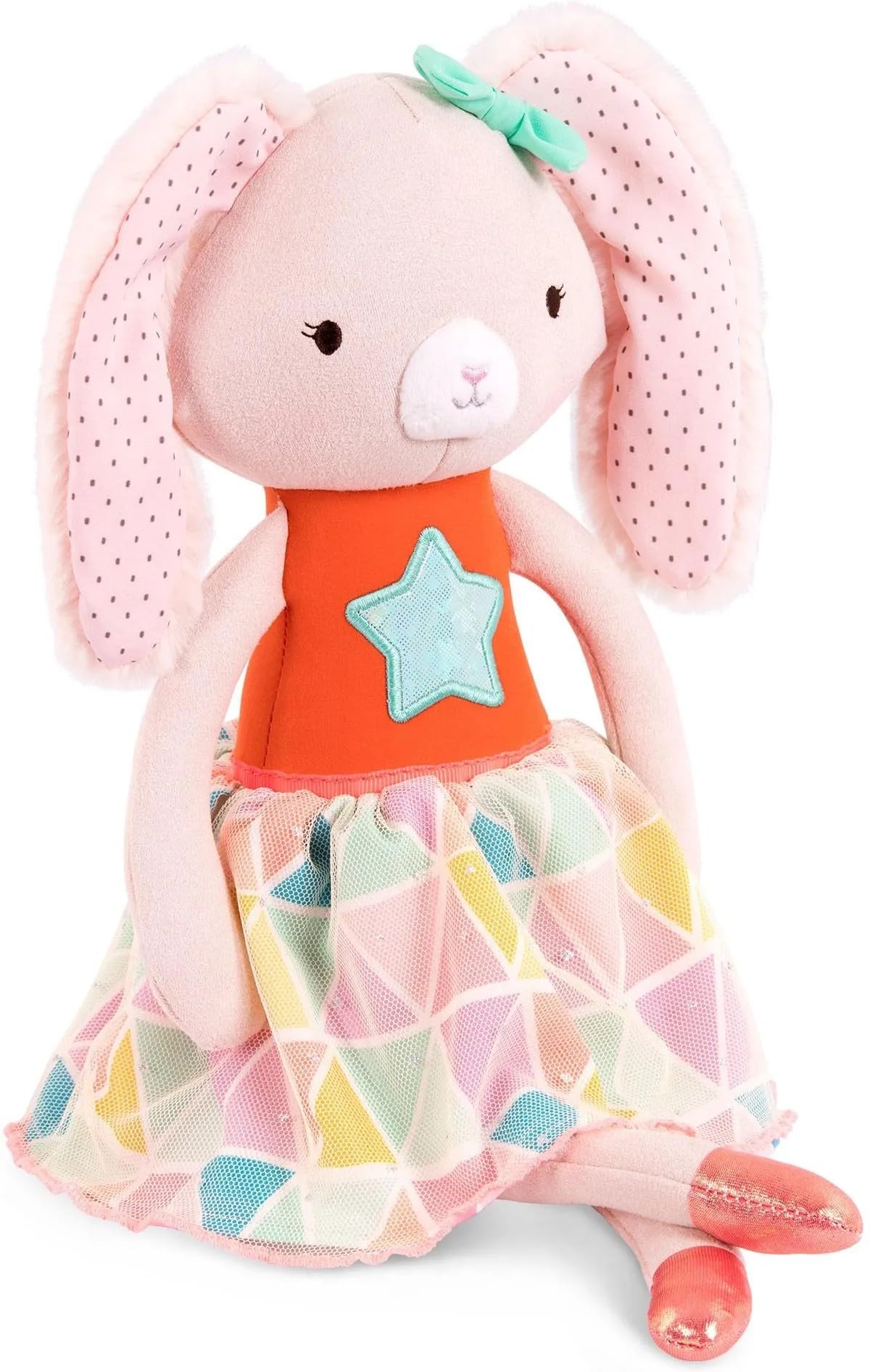 B. softies- 38 cm Plush Bunny- Soft Stuffed Animal for Baby, Toddler, – Orange & Pastel Outfit- Washable Rabbit- Tippy Toes- Becky Bunny- 0 Months +