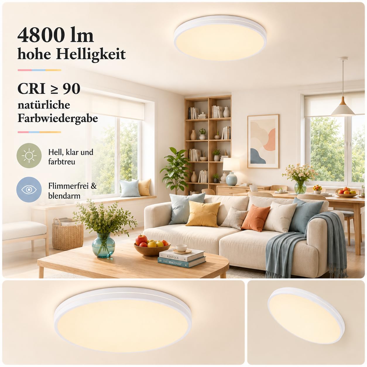 LED Deckenleuchte Dimmbar mit 26 RGB-Modi Smarte Fernbedienung Deckenlampe