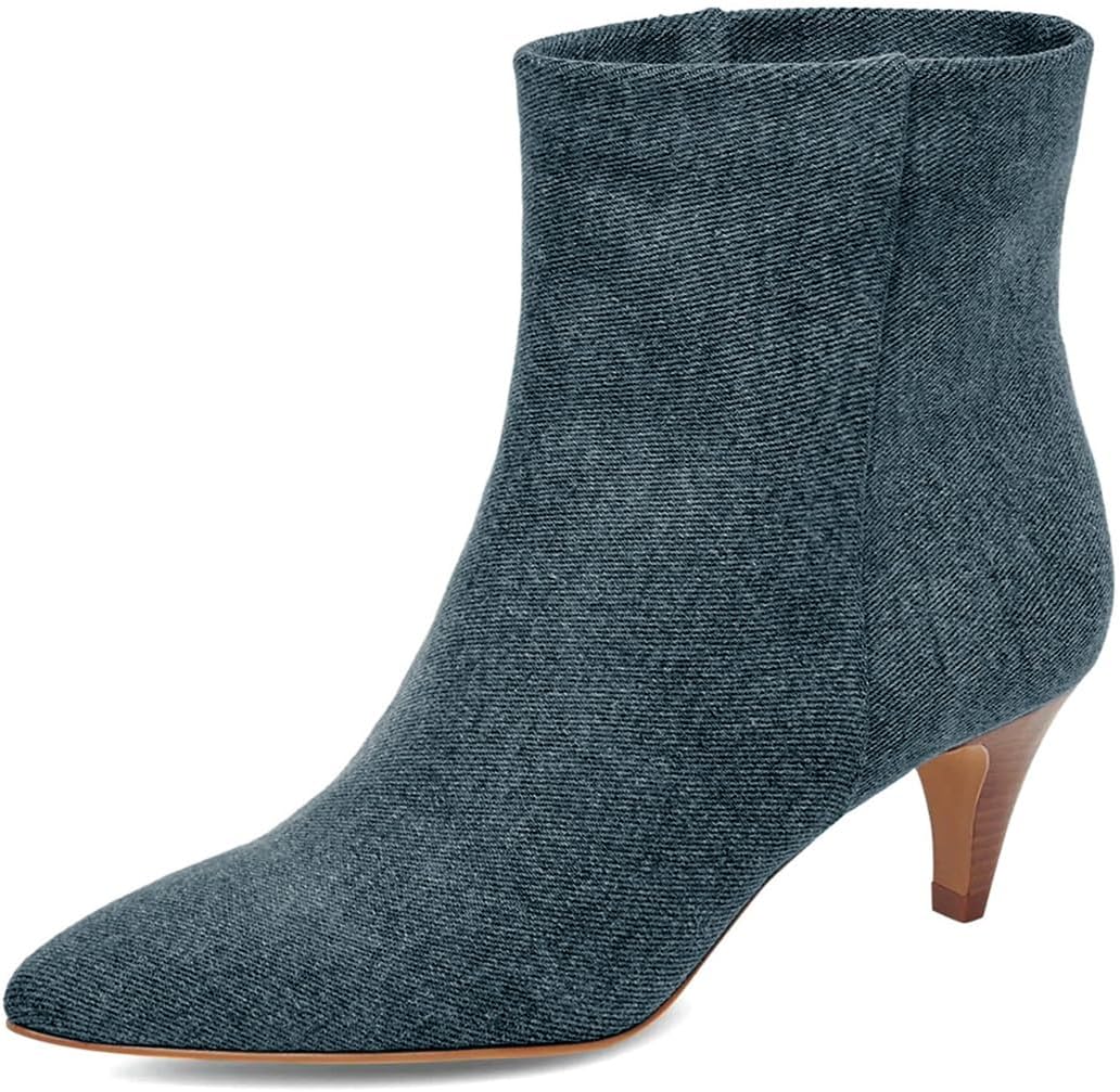 miss left Women Classic Kitten Heel Ankle Boots Pointed Toe Low Heel Wide Calf Pull On Booties Stylish Party Casual Shoes Size 4-16 US