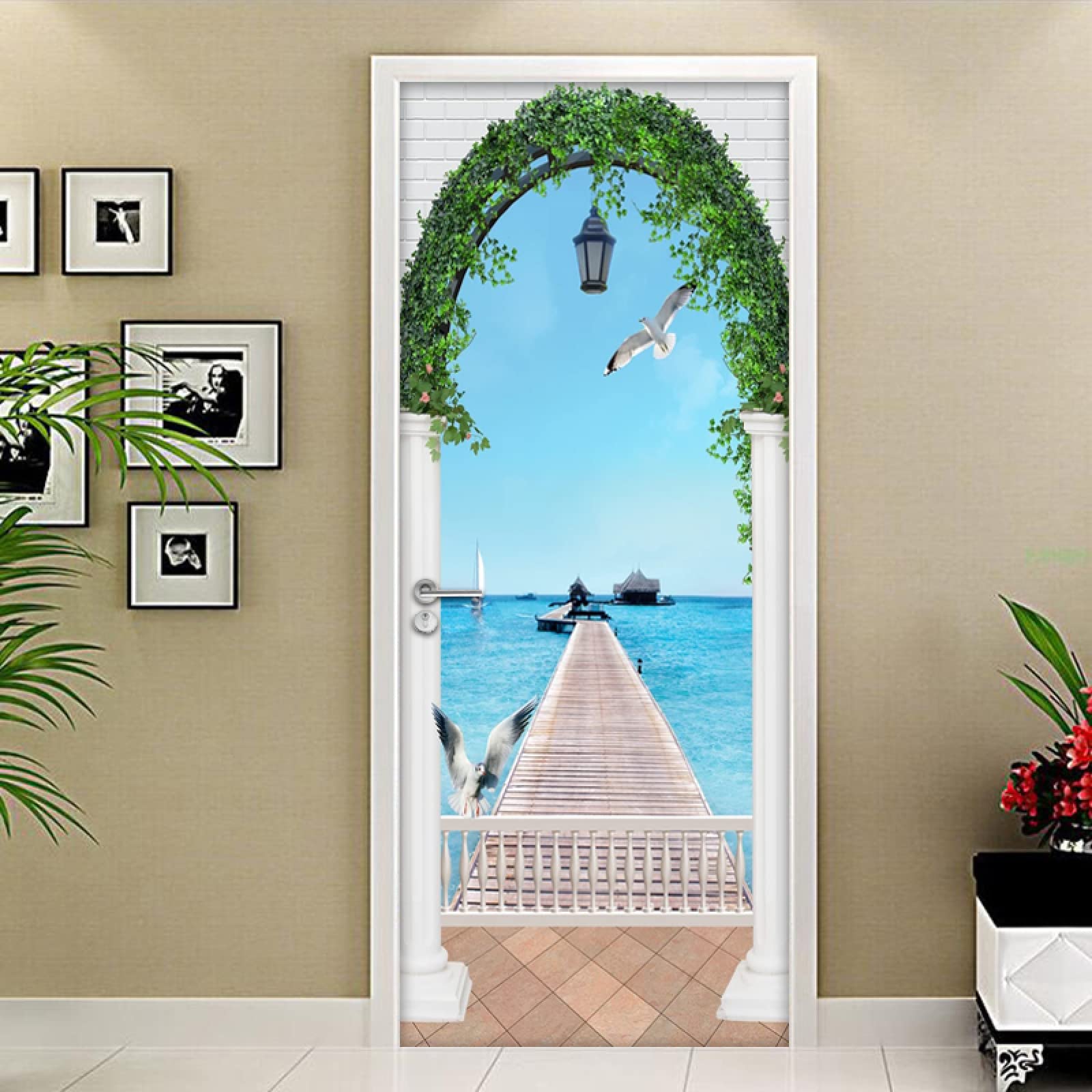 Sticker Porte 3D Paysage Marin 77x200cm - PVC Imperméable - Auto-adhésif - Pour Salle De Bain, Salon, Chambre