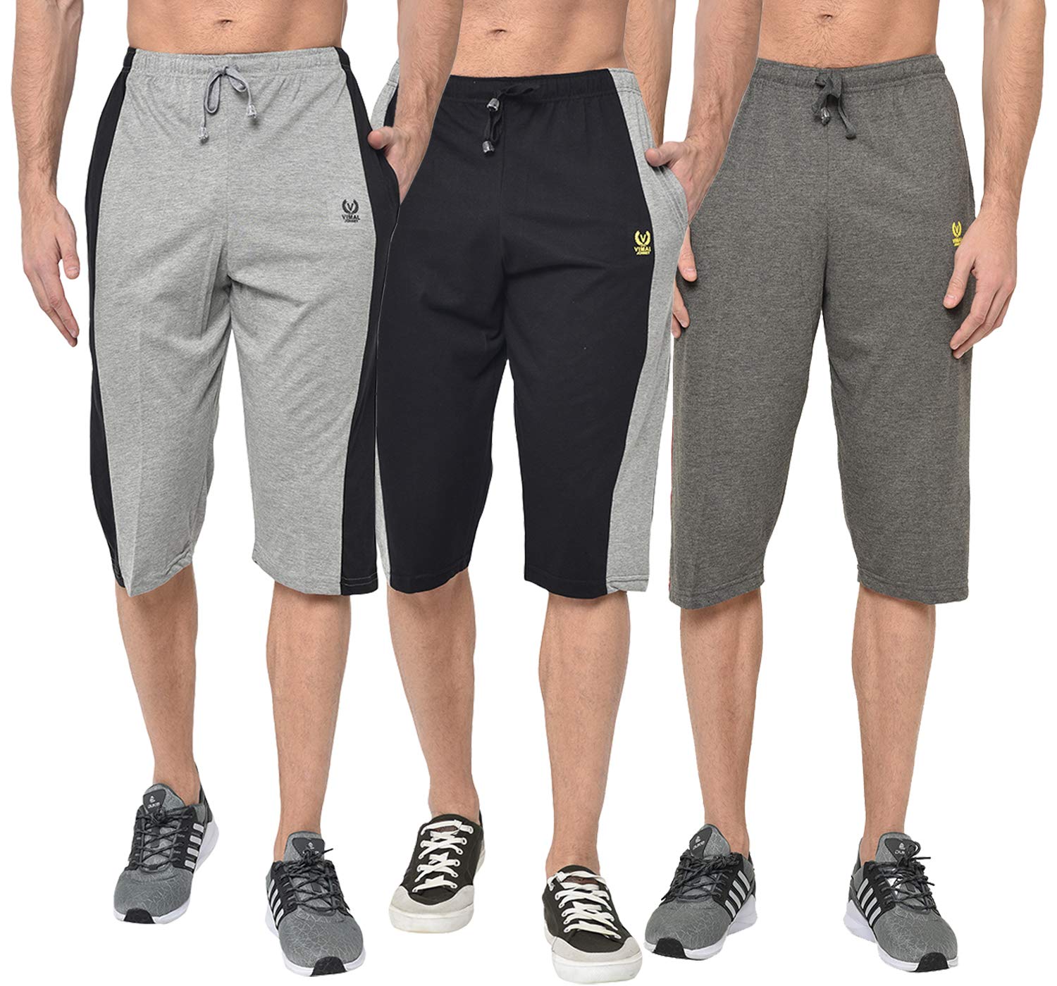 Cotton Blended Regular Fit Three Fourth Capri for Men(Pack of 3)-C7_MLG_BLK_C1_ANT_0003-P