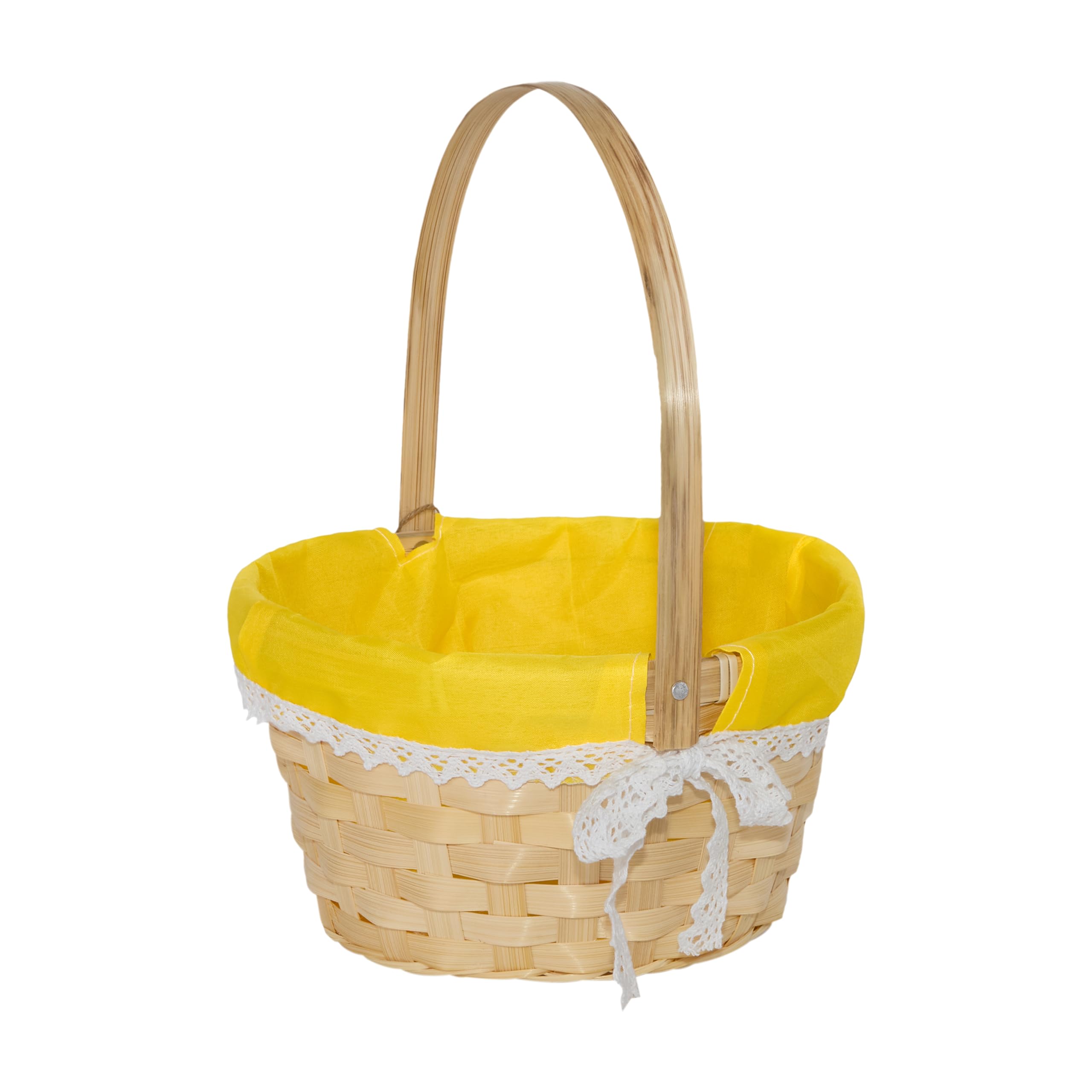 Wickerfield Girls Yellow Easter Egg Hunt Baskets For Kids, Small Gift Hamper Basket With Handle, Woven Bamboo Small Wicker Easter Hamper Basket, Kids Party Flower Baskets (1, )