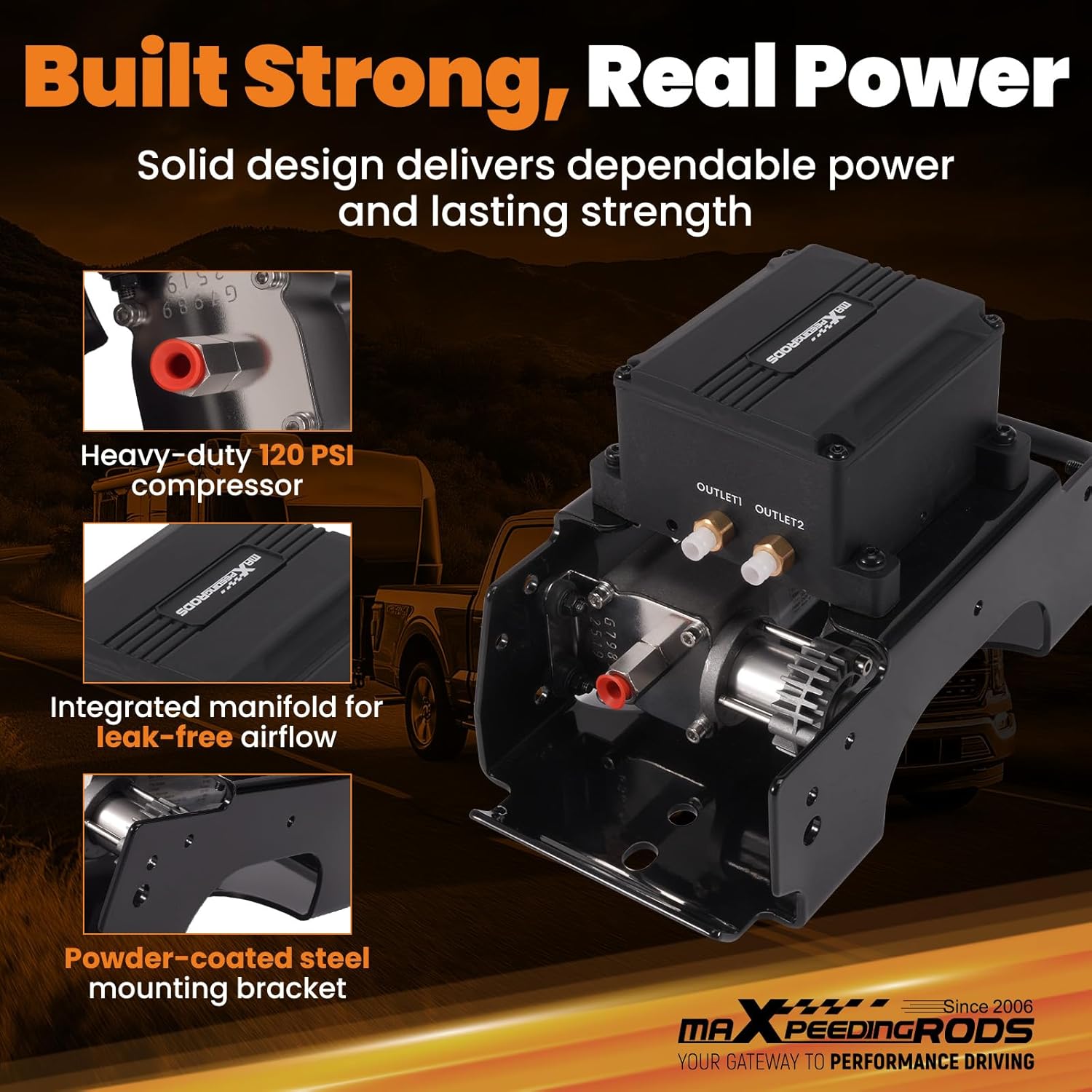 maXpeedingrods Dual Path Wireless On Board Air Compressor System 120 PSI Heavy Duty Air Compressor Kit App and Remote Control for Trucks Pickups Trailers Vans