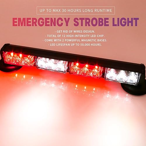 Vista 15 de BooYu Barra de luces estroboscópicas de emergencia de bomberos de policía de 14.8 pulgadas, color azul/blanco, funciona con pilas, para #07