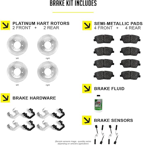 Miniatura 2 de Hart Brakes Kit de frenos y rotores traseros delanteros Pastillas de freno delanteras y traseras Rotores y pastillas de frenos Pastillas de freno