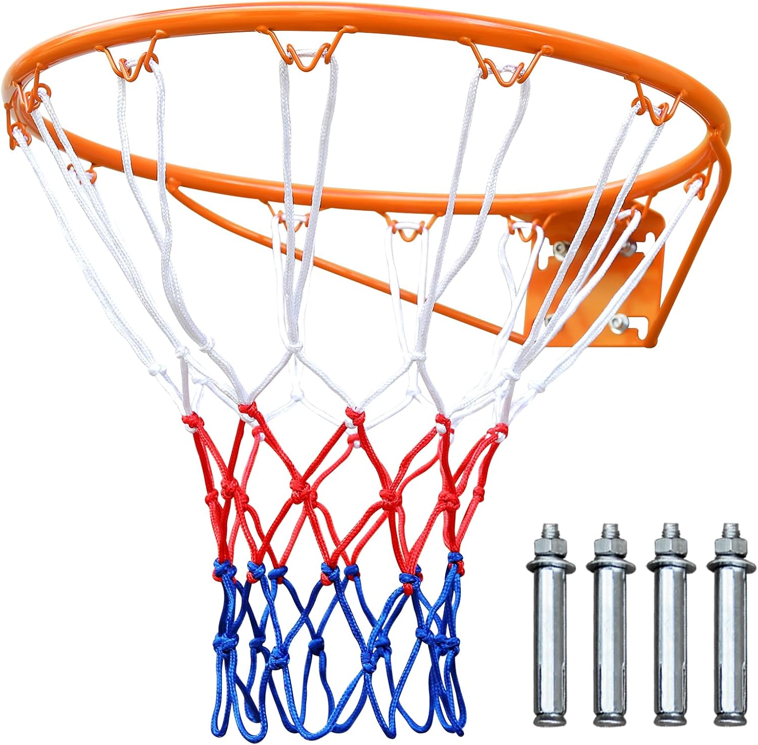 Heavy Duty Replacement Basketball Rim - 18" Solid Steel with Heavy-Duty Net, Pro-Grade Basketball Hoop Rim, Wall-Mount & Hoop Replacement, Double Spring Basketball Hoop Rim & Complete Installation Kit