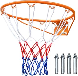 18'' Standard Steel Basketball Rim Replacement - Wall-Mounted Hoop with Net, All-Weather Durable Coating, Indoor/Outdoor Use, Easy Installation for Backboards & Driveways