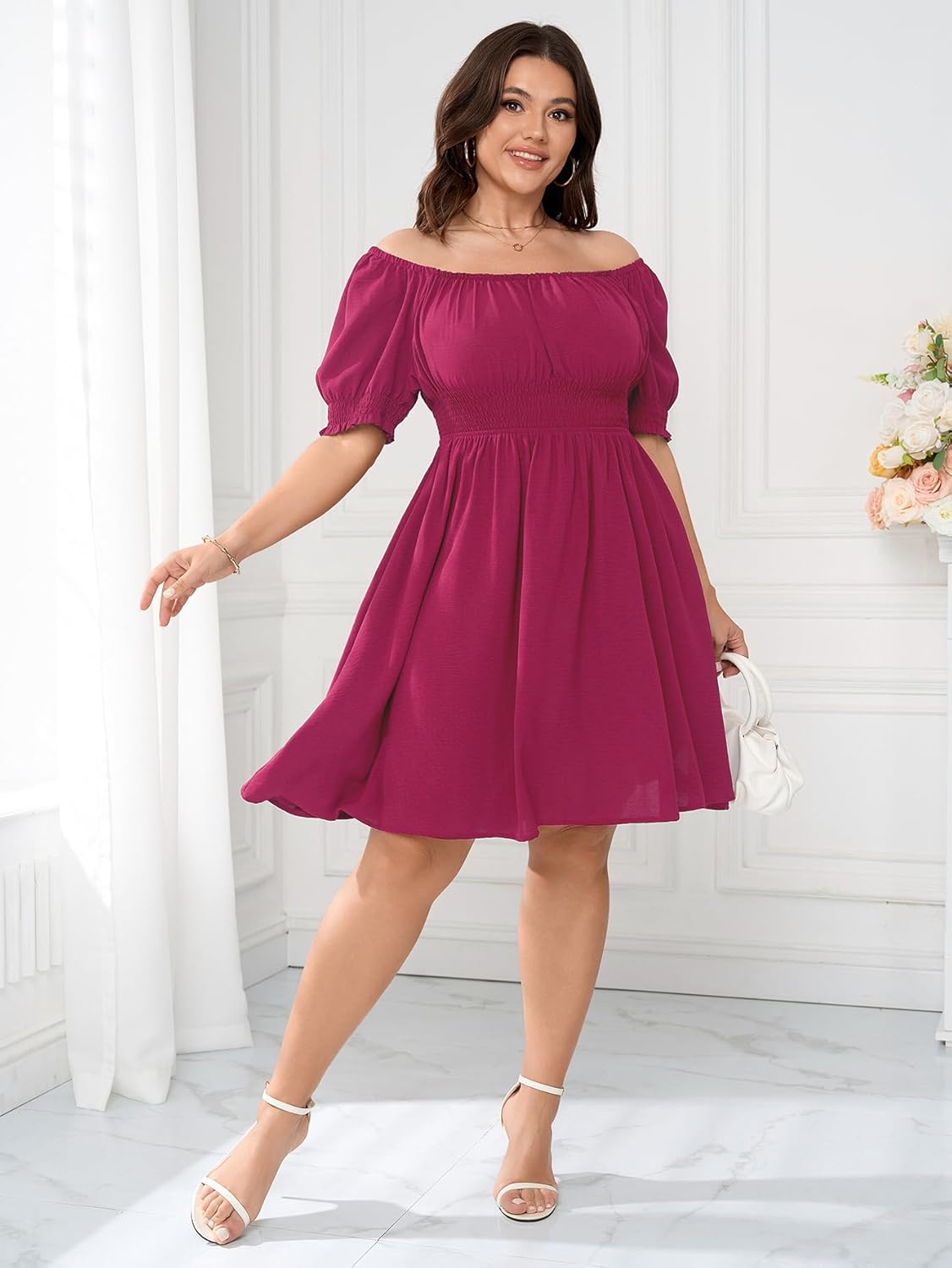 Off-Shoulder Puff-Sleeved Dress