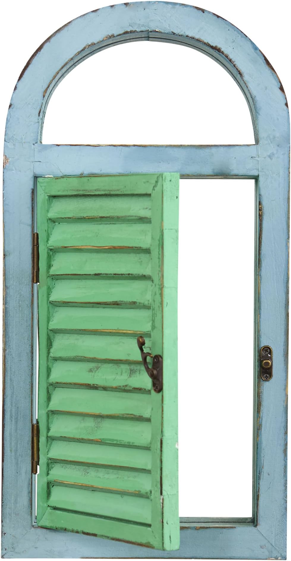 Nearly Natural Rectangular 7024 Vintage Window Shutter & Mirror Wall Mount Décor, Green, Blue